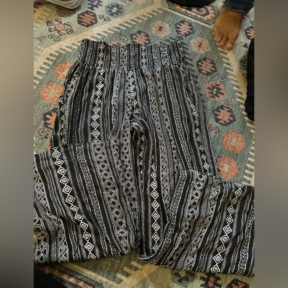 No Boundaries Black and White Geometric Pants